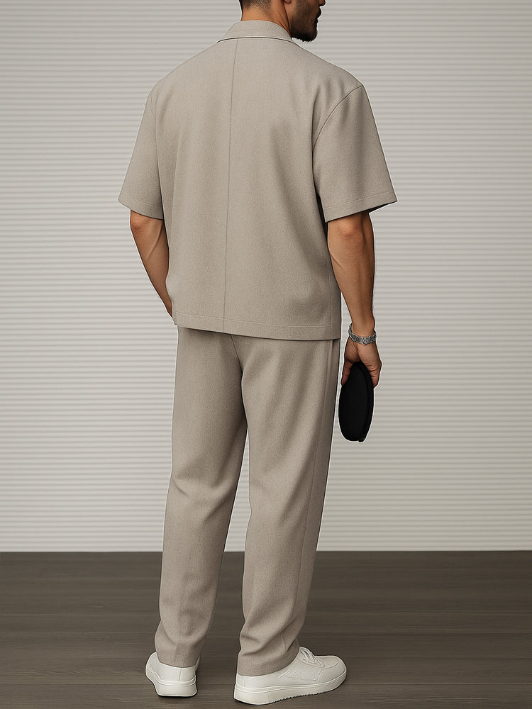 Modern Short Sleeve Blazer & Tailored Trouser Set for Men – Lightweight Summer Suit for Office & Events