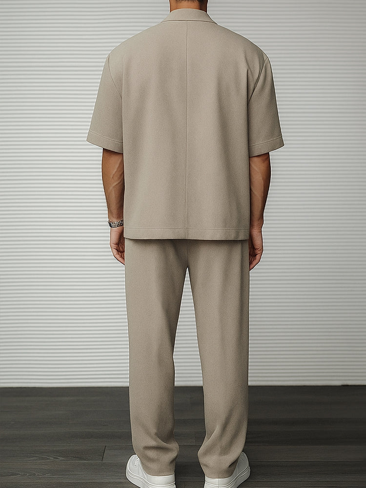 Modern Short Sleeve Blazer & Tailored Trouser Set for Men – Lightweight Summer Suit for Office & Events