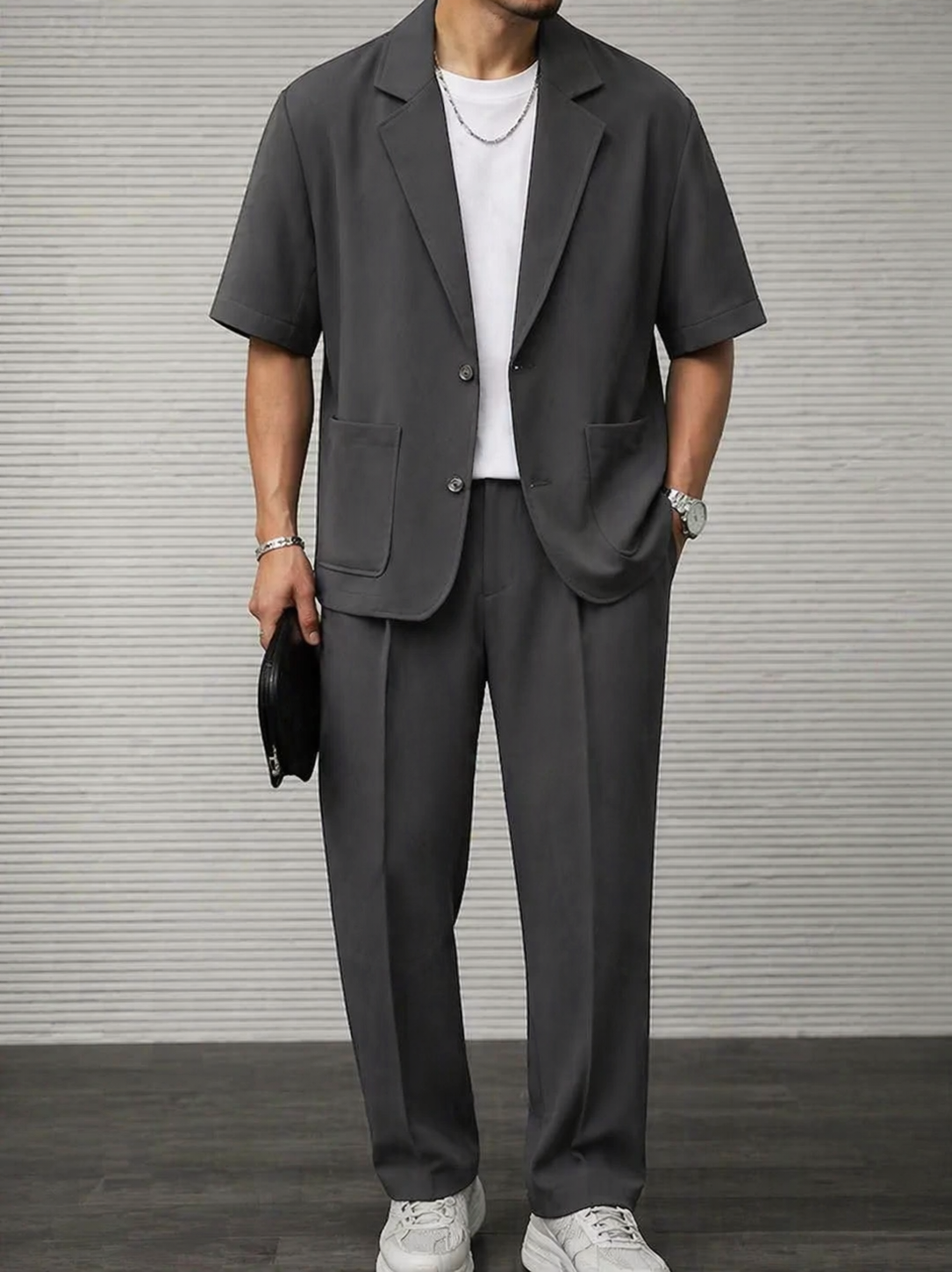 Modern Short Sleeve Blazer & Tailored Trouser Set for Men – Lightweight Summer Suit for Office & Events