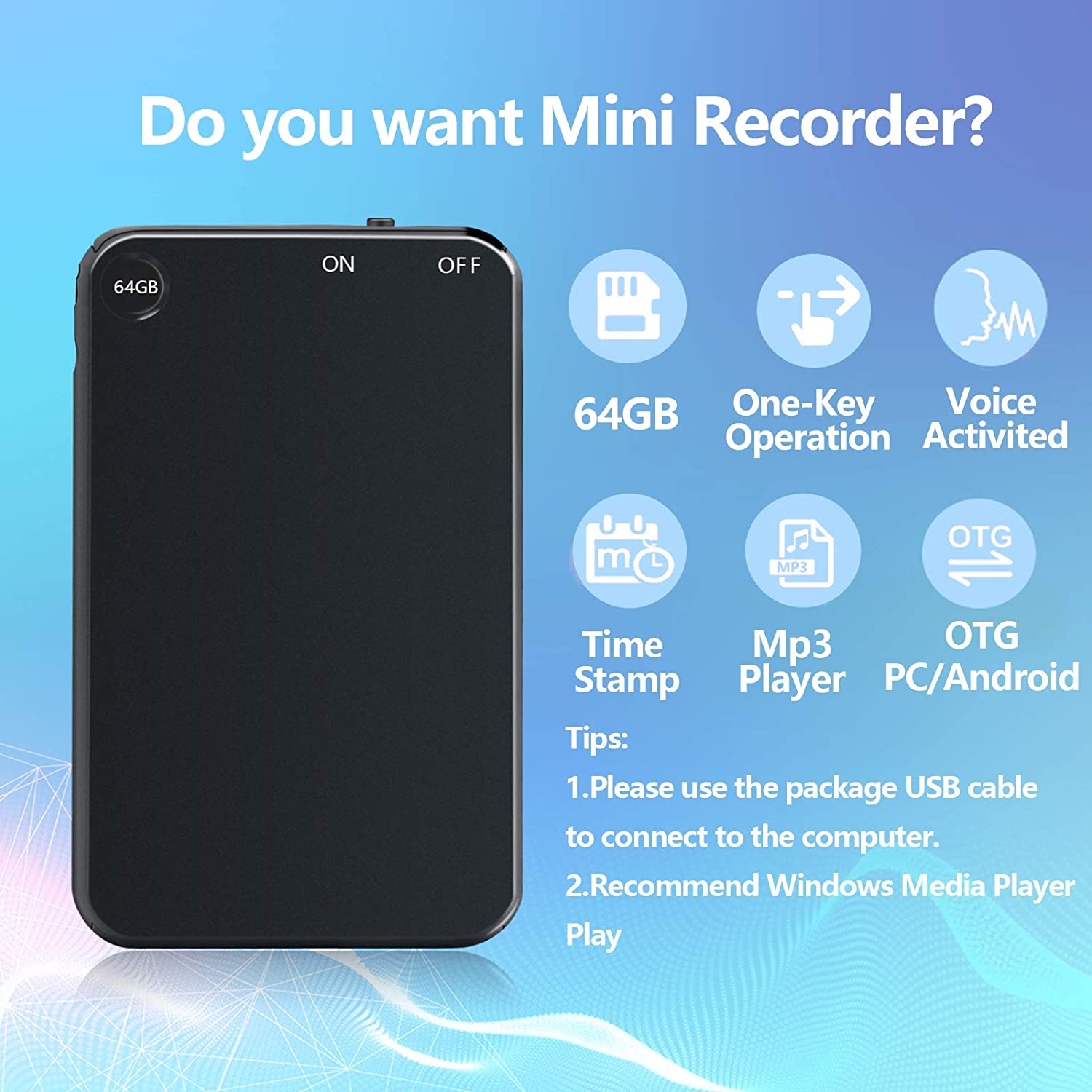 Voice Activated Mini Digital Recorder, Compact Audio Recorder with High-Quality Sound, One-Touch Recording