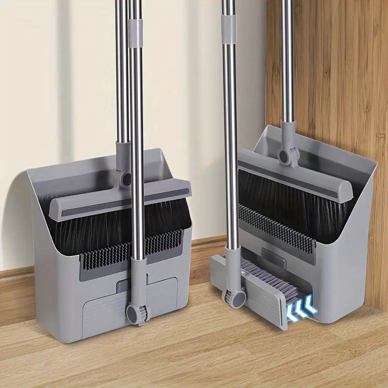 Multifunctional Broom & Dustpan Set – Self-Cleaning Standing Dustpan with Comb Teeth for Home & Kitchen