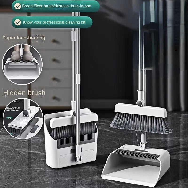 Multifunctional Broom & Dustpan Set – Self-Cleaning Standing Dustpan with Comb Teeth for Home & Kitchen
