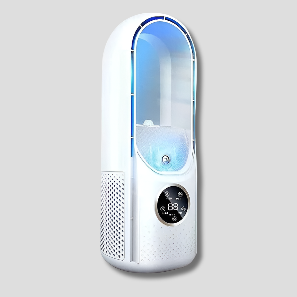 Bladeless desktop air cooler in white