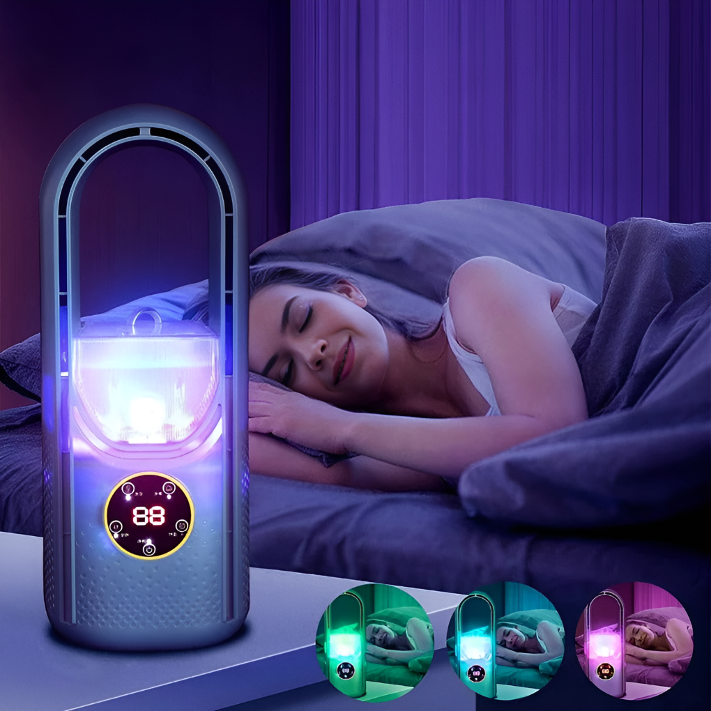 Bladeless air cooler with ambient light