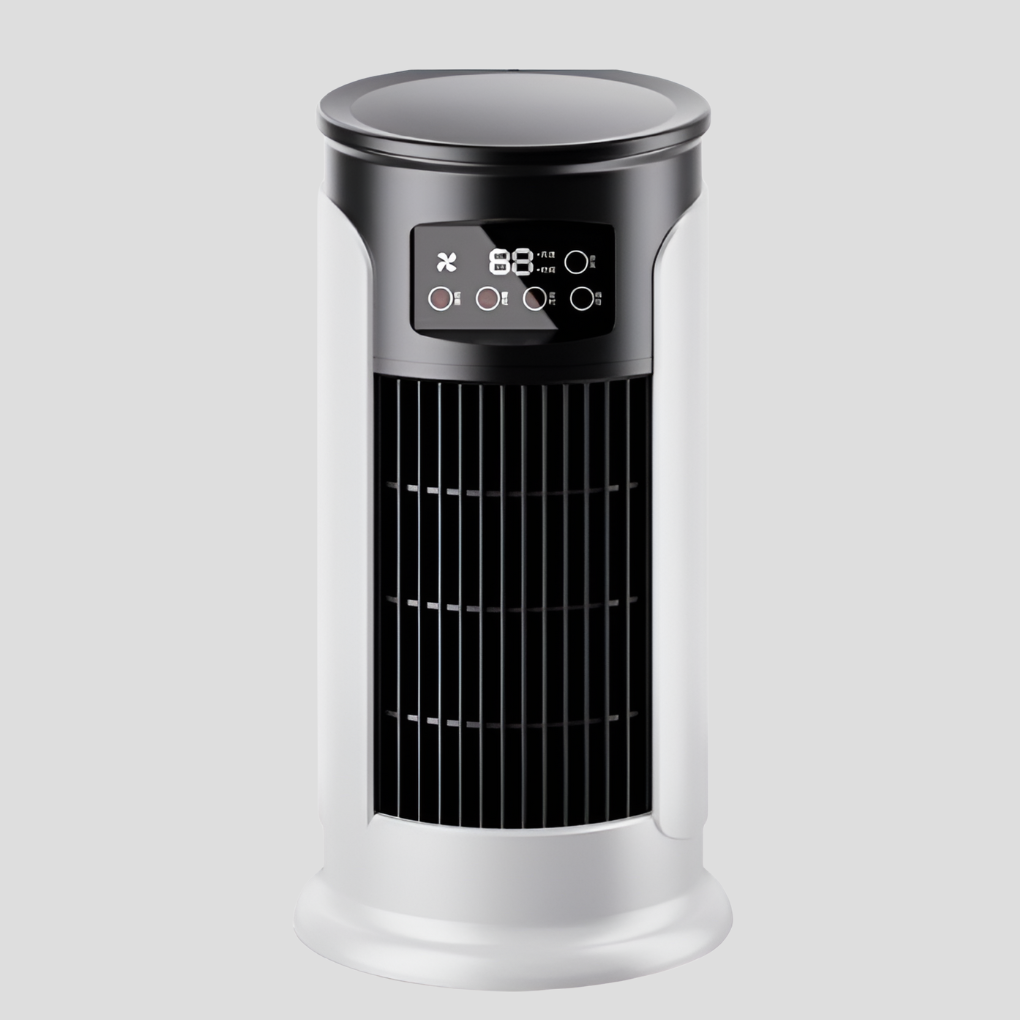 Windowless portable tower air cooler in black and white