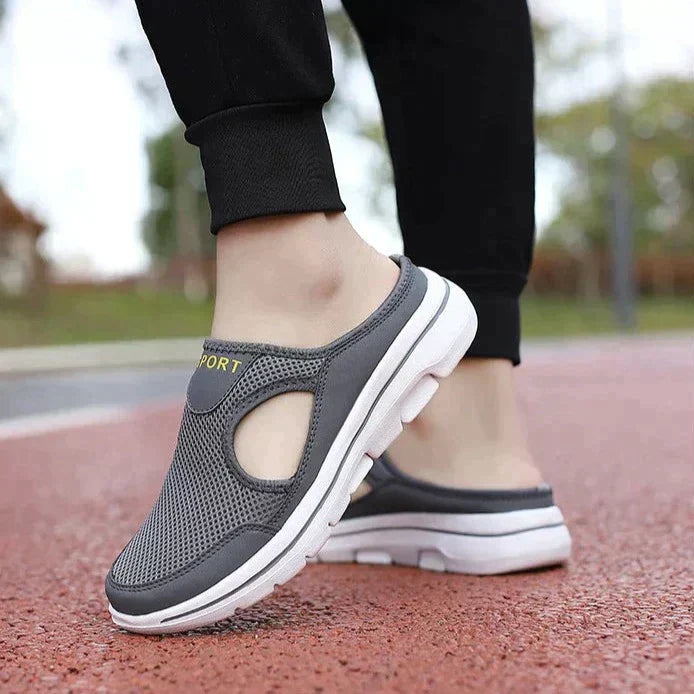 Cushioned Men's Comfort Slip-On Shoes – Breathable Mesh Walking Sneakers with Supportive Contoured Footbed