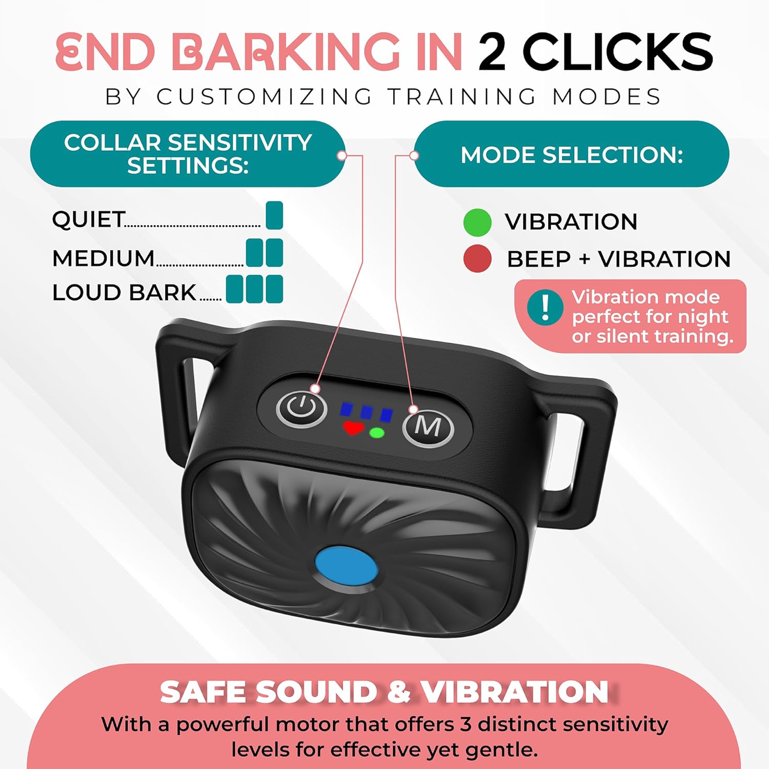 Gentle Anti-Bark Training Collar for Small Dogs – Rechargeable Waterproof Vibration & Sound Behavior Aid