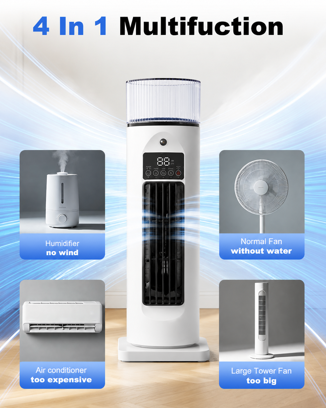 Portable 4-in-1 room air cooler