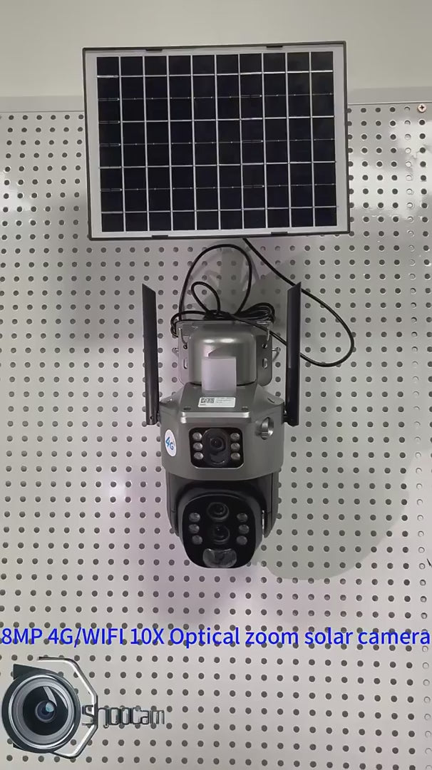 Load video: Solar Powered 4K Wireless Security Camera with Triple Lens and 10x Zoom