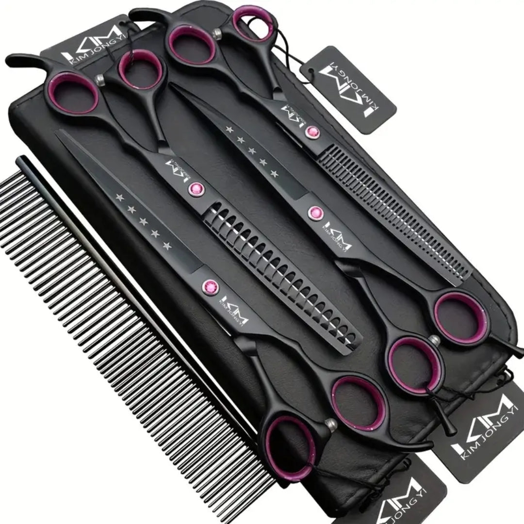 Professional Dog Grooming Scissors Set | Stainless Steel Pet Shears & Thinning Kit