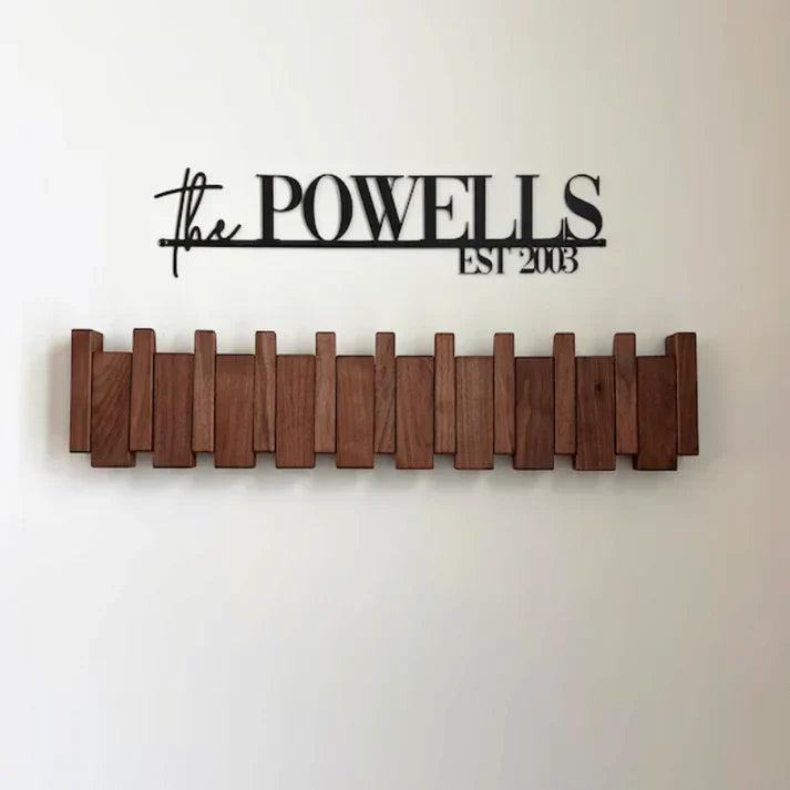 Wooden Piano Key Coat Rack | Wall Mounted Entryway Hooks