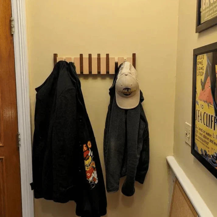 Wooden Piano Key Coat Rack | Wall Mounted Entryway Hooks