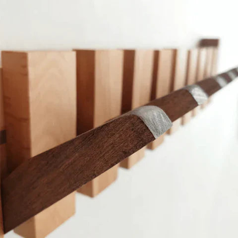 Wooden Piano Key Coat Rack | Wall Mounted Entryway Hooks