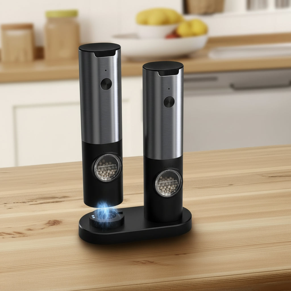 Rechargeable Electric Salt and Pepper Grinder Set - Adjustable One-Hand Mills with Light for Easy Seasoning