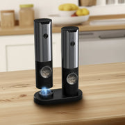 Rechargeable Electric Salt and Pepper Grinder Set - Adjustable One-Hand Mills with Light for Easy Seasoning