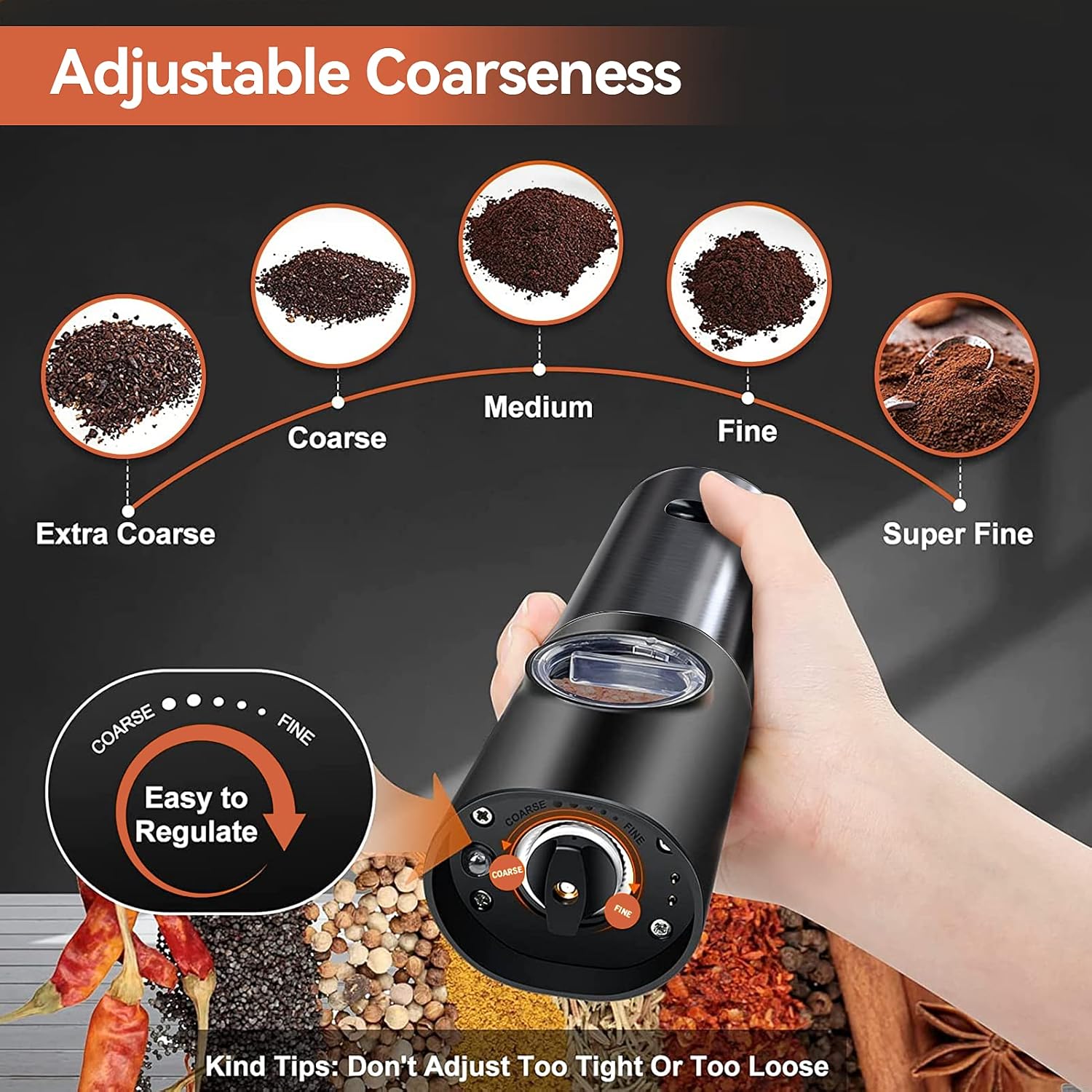 Rechargeable Electric Salt and Pepper Grinder Set with Adjustable LED