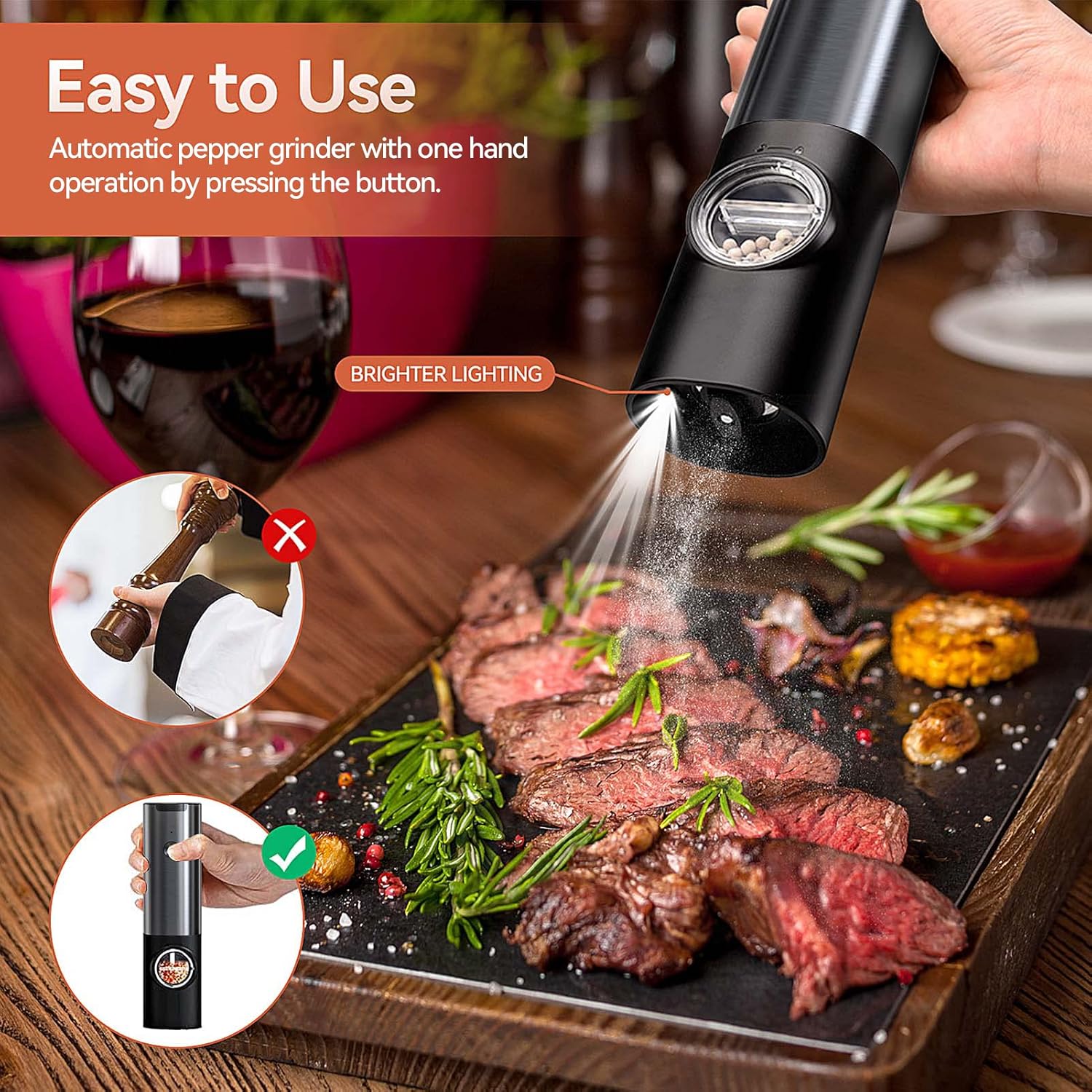 Rechargeable Electric Salt and Pepper Grinder Set with Adjustable LED