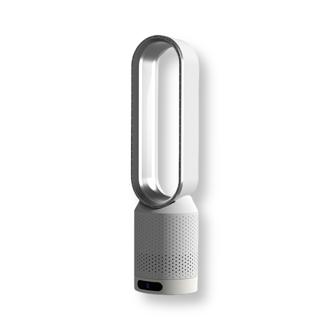 Silver 3-in-1 tower fan with air purifier