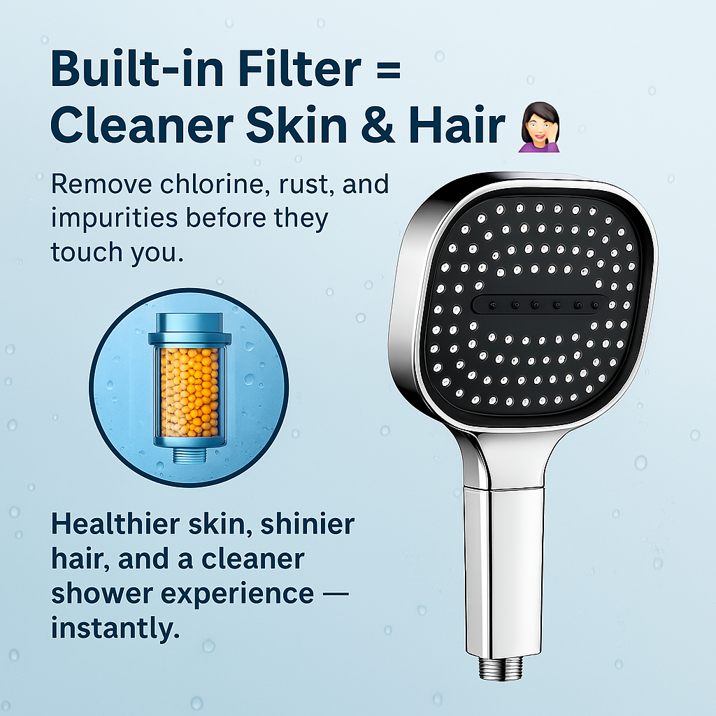 High Pressure Filtered Shower Head | Hard Water Softener & Purifier