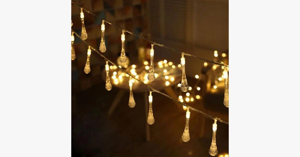 Solar Raindrop Fairy String Lights – Waterproof Outdoor Garden Lights for Patio, Wedding & Party Decor