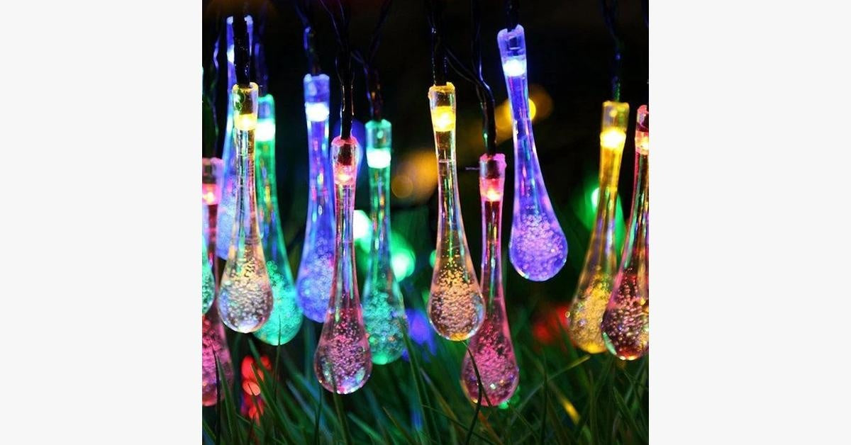 Solar Raindrop Fairy String Lights – Waterproof Outdoor Garden Lights for Patio, Wedding & Party Decor