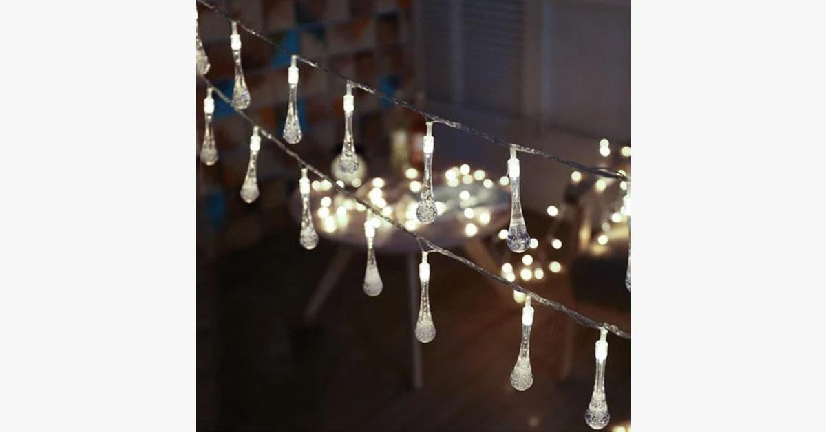 Solar Raindrop Fairy String Lights – Waterproof Outdoor Garden Lights for Patio, Wedding & Party Decor