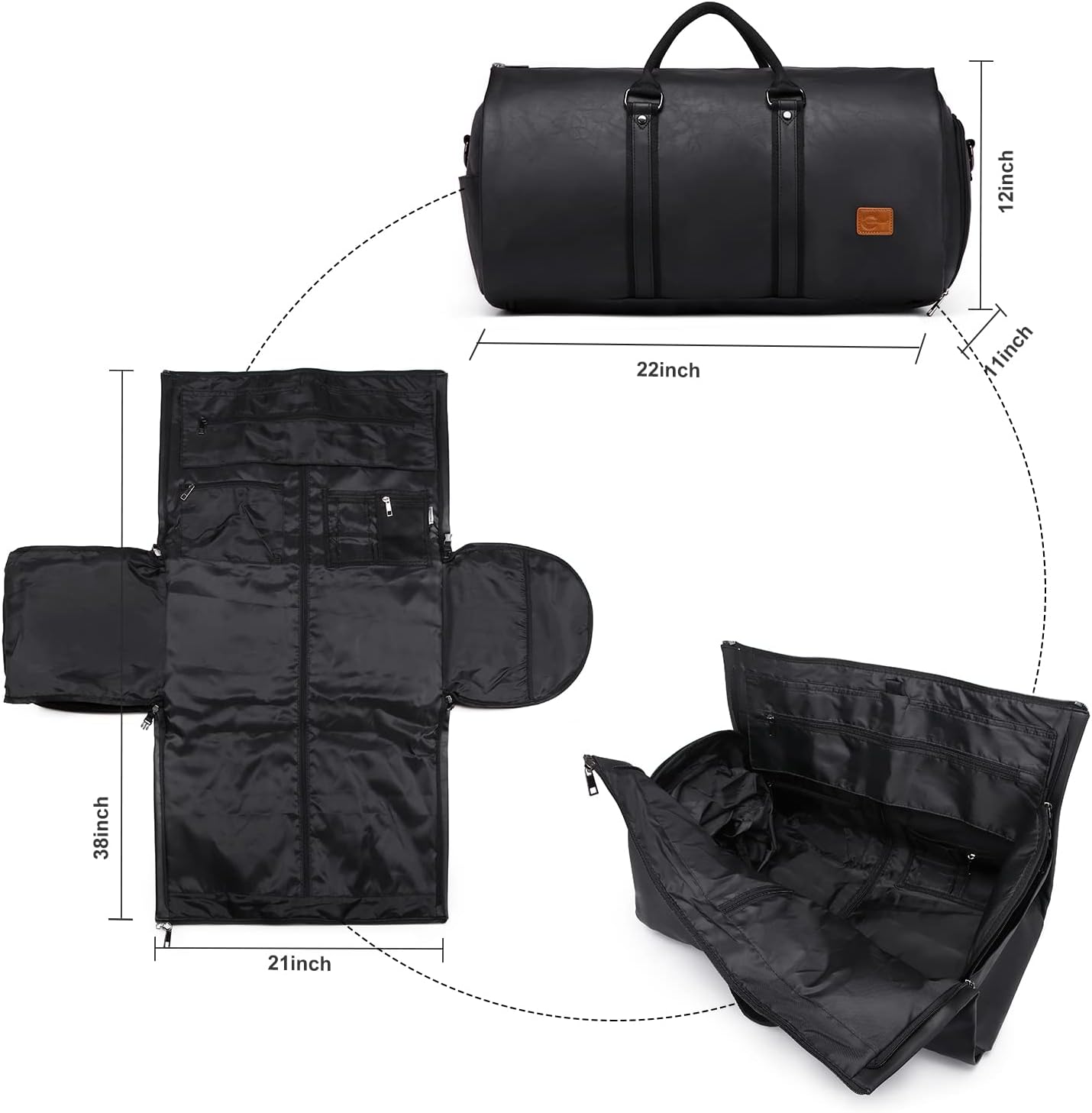 Convertible Garment Bag | PU Leather Carry-On Weekender & Suit Duffel