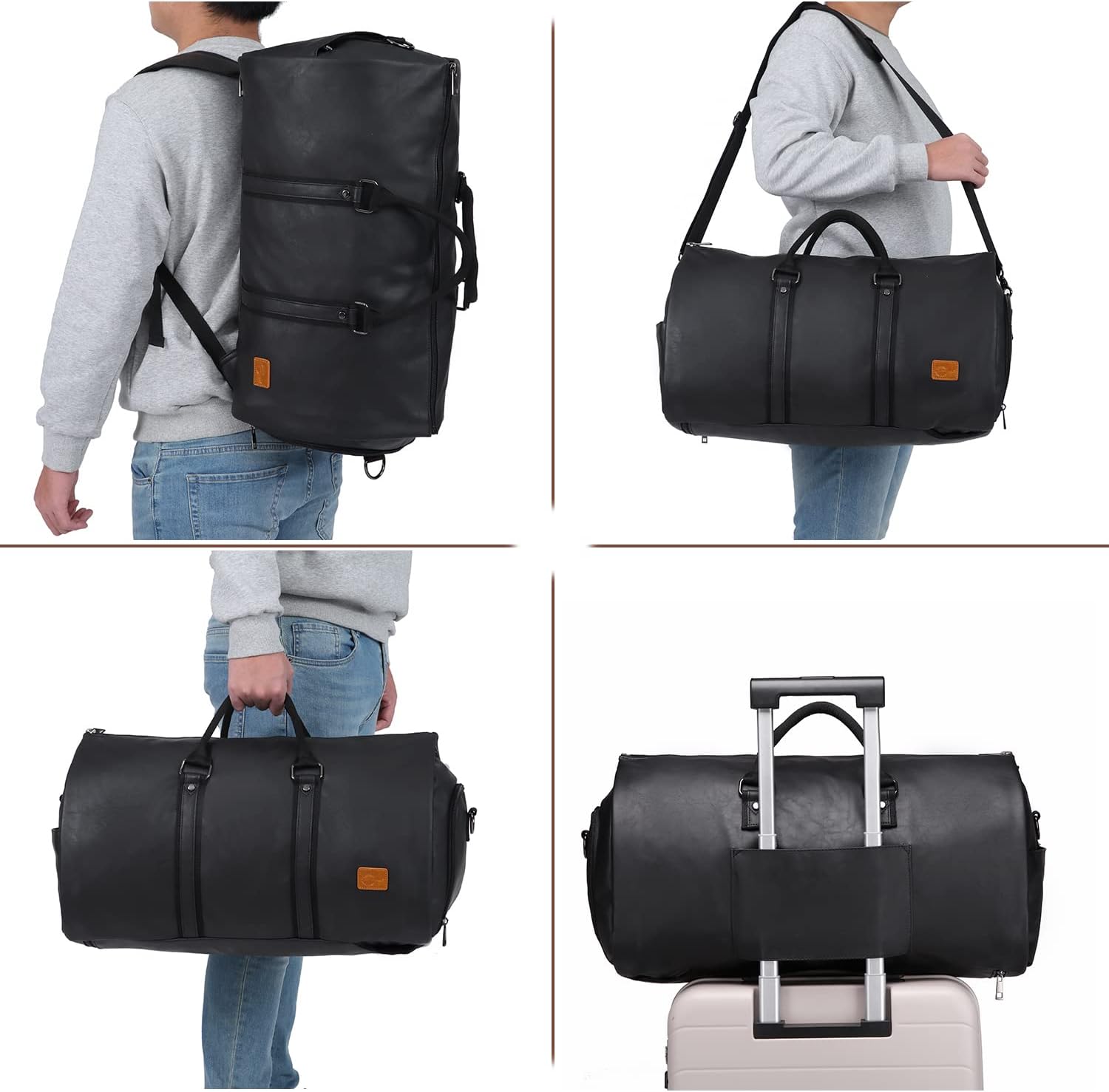 Convertible Garment Bag | PU Leather Carry-On Weekender & Suit Duffel
