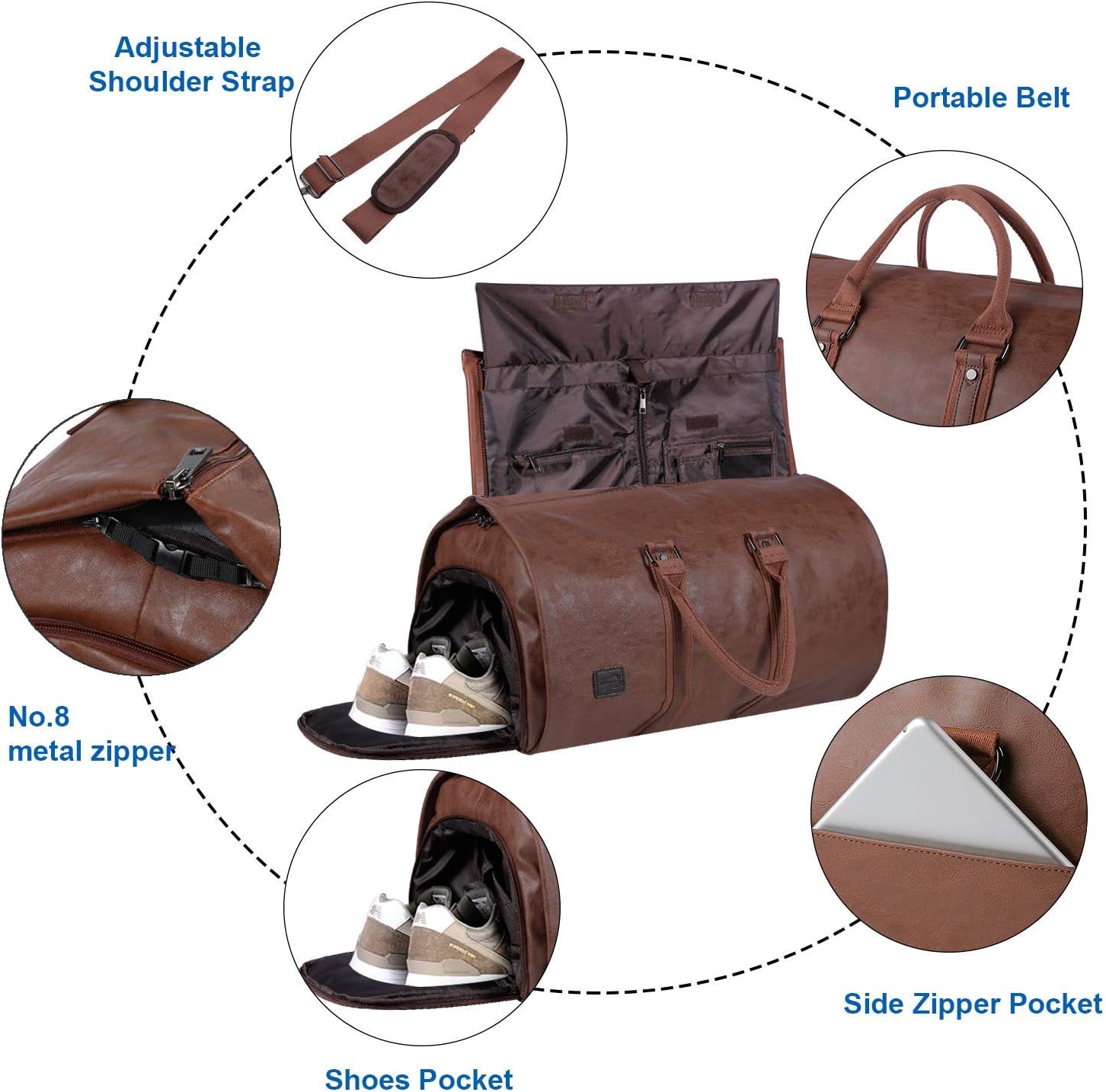 Convertible Garment Bag | PU Leather Carry-On Weekender & Suit Duffel