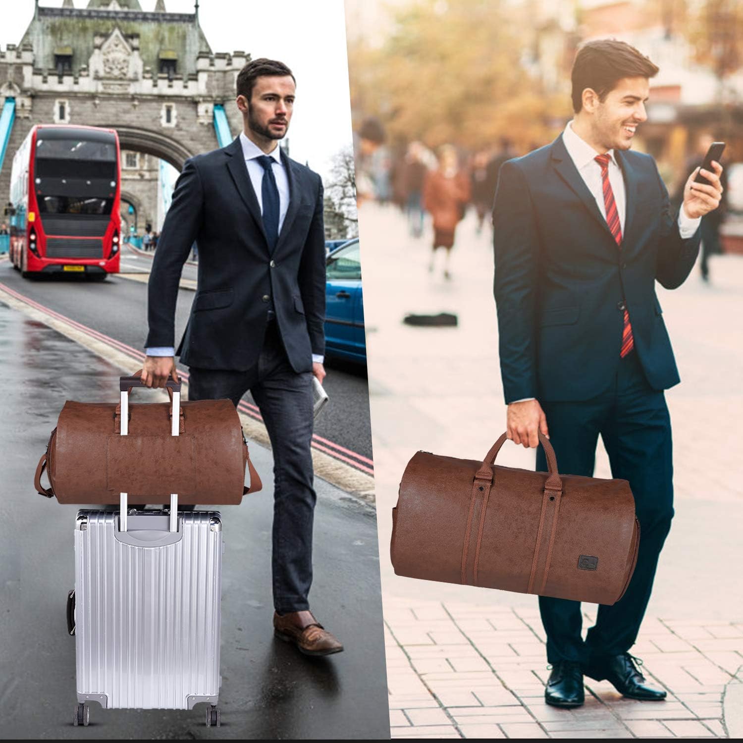 Convertible Garment Bag | PU Leather Carry-On Weekender & Suit Duffel