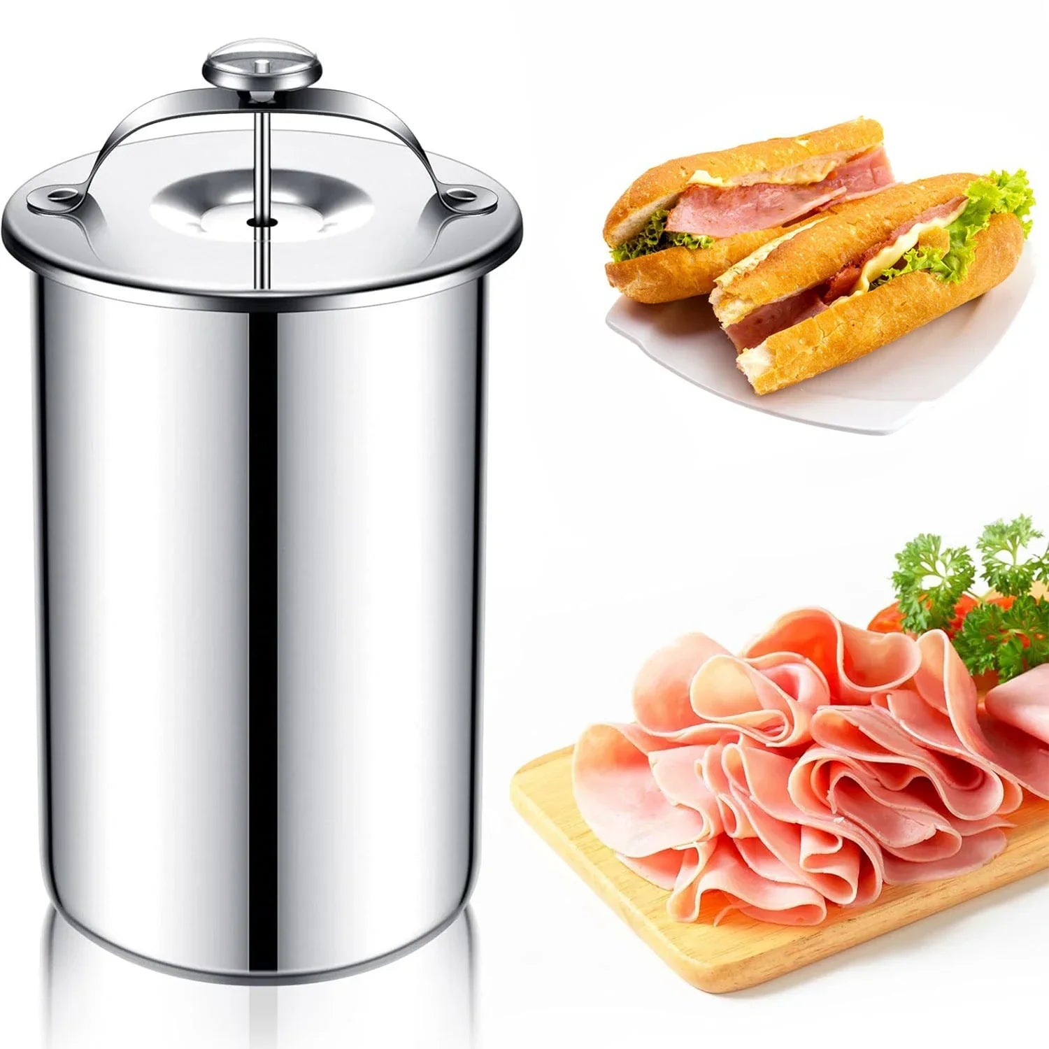 Stainless Steel Ham Maker | Meat Press Cooker Mold & Kitchen Thermometer