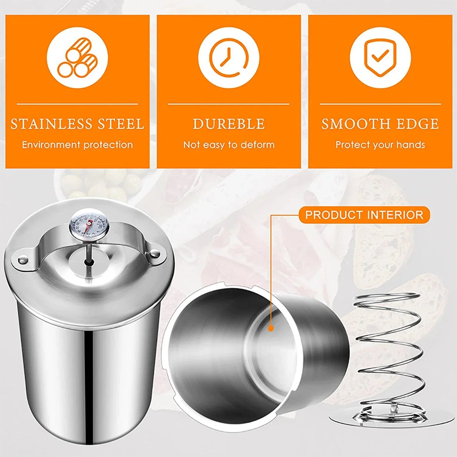 Stainless Steel Ham Maker | Meat Press Cooker Mold & Kitchen Thermometer
