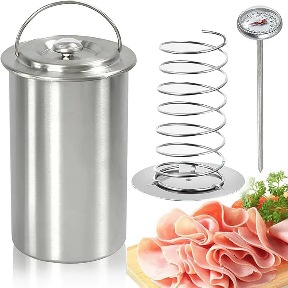 Stainless Steel Ham Maker | Meat Press Cooker Mold & Kitchen Thermometer