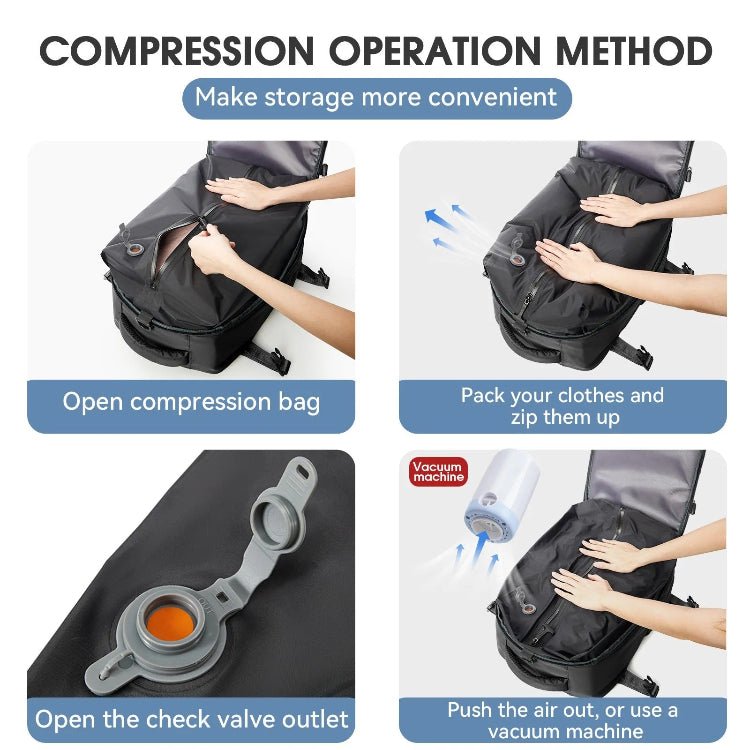 Vacuum Compression Travel Backpack | Airline Personal Item & Pump
