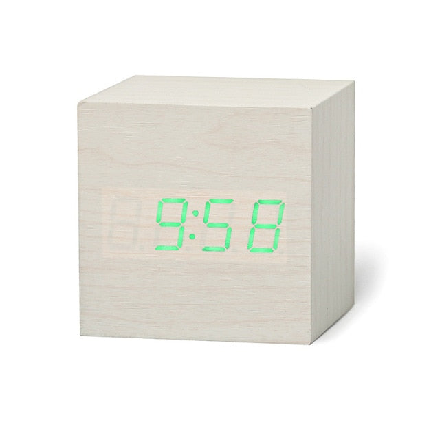 Square LED Digital Alarm Clock – Dimmable Bedside Clock with Date & Temperature Display