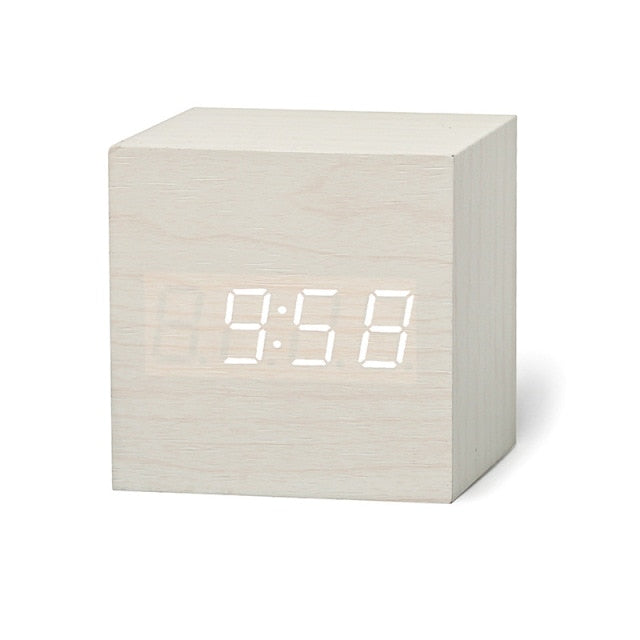 Square LED Digital Alarm Clock – Dimmable Bedside Clock with Date & Temperature Display