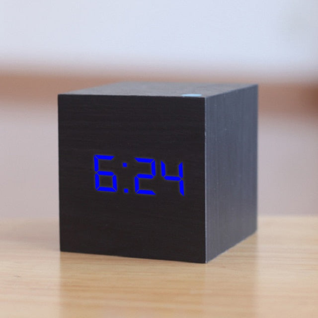 Square LED Digital Alarm Clock – Dimmable Bedside Clock with Date & Temperature Display