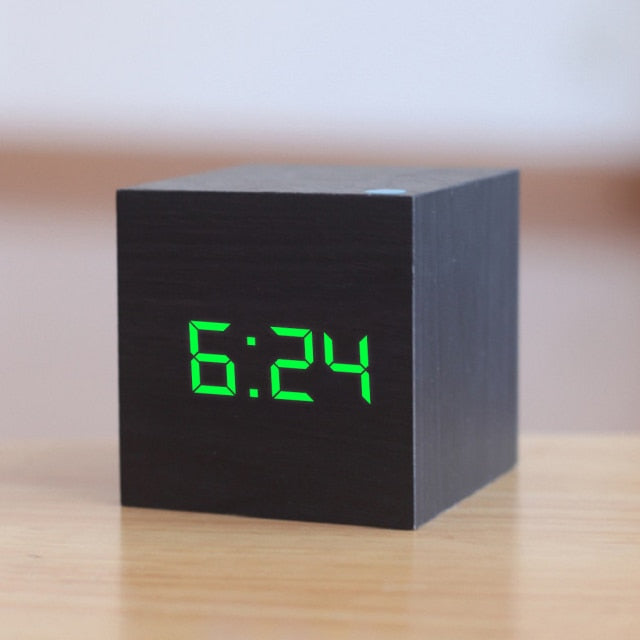 Square LED Digital Alarm Clock – Dimmable Bedside Clock with Date & Temperature Display