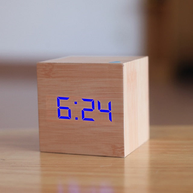 Square LED Digital Alarm Clock – Dimmable Bedside Clock with Date & Temperature Display