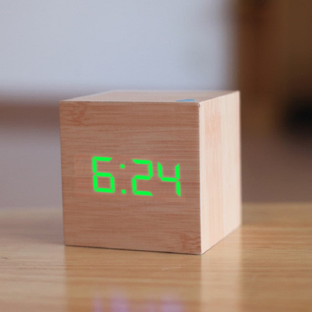 Square LED Digital Alarm Clock – Dimmable Bedside Clock with Date & Temperature Display