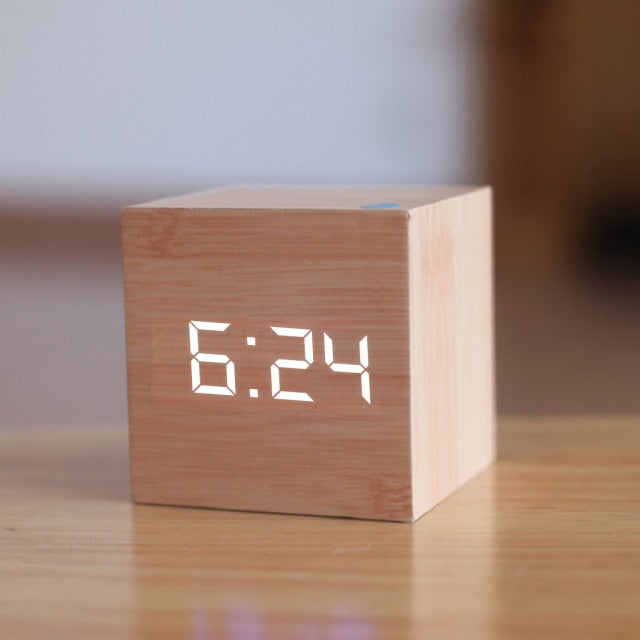 Square LED Digital Alarm Clock – Dimmable Bedside Clock with Date & Temperature Display