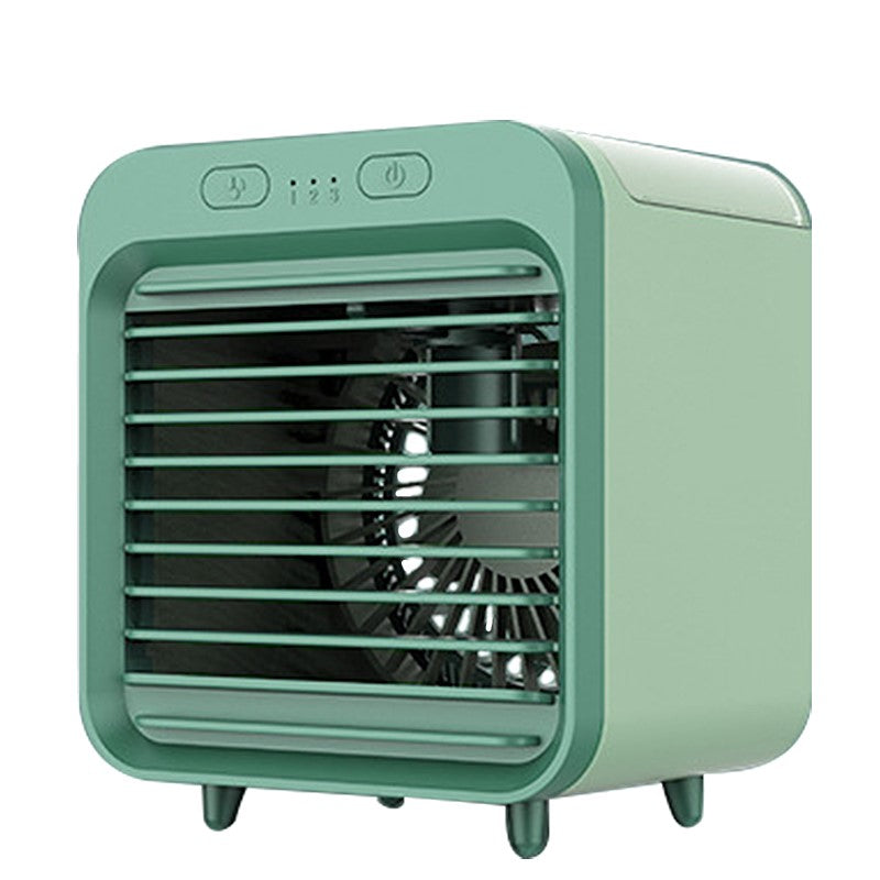 Compact air cooler fan on a desk