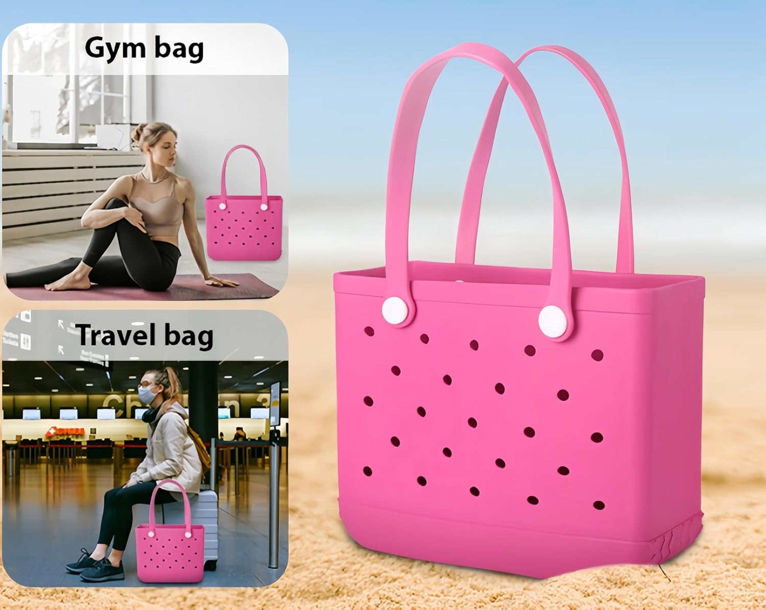 Washable EVA Beach Tote Bag with Vent Holes – Waterproof Sand-Free Carryall for Pool, Travel & Market Days