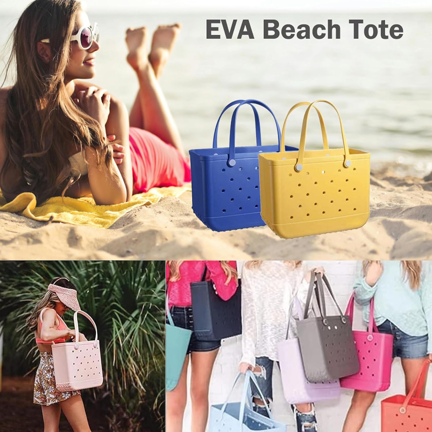 Washable EVA Beach Tote Bag with Vent Holes – Waterproof Sand-Free Carryall for Pool, Travel & Market Days
