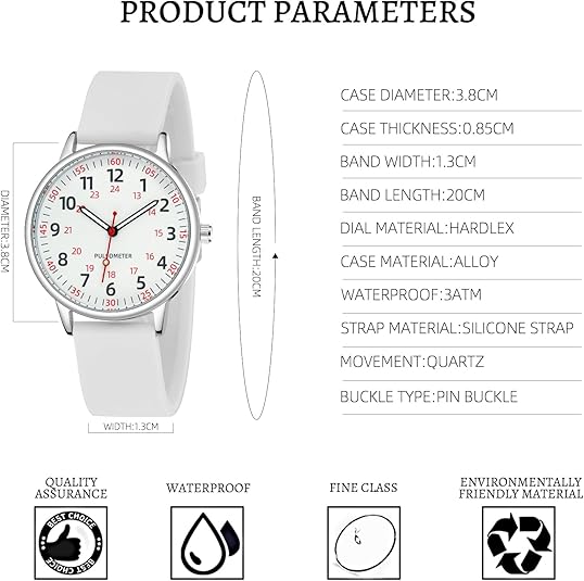 Waterproof Silicone Nurse Watch with Second Hand for Medical Professionals