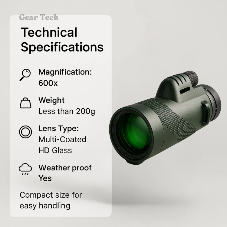 Ultra-Light 600x Zoom Monocular with HD Lens – Compact Long-Range Scope for Hiking, Wildlife & Travel