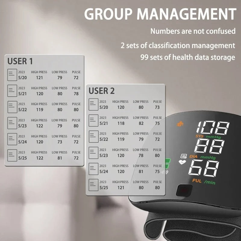 Smart Wrist Blood Pressure Monitor – Rechargeable Portable Digital BP Meter with Voice Broadcast & Memory