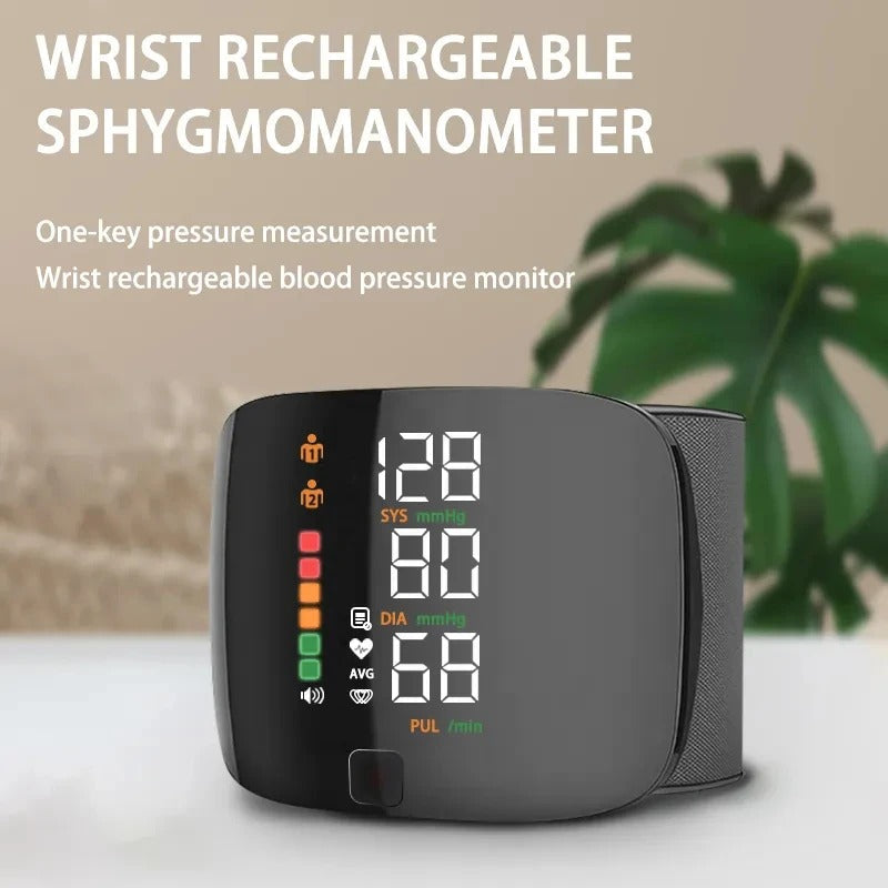 Smart Wrist Blood Pressure Monitor – Rechargeable Portable Digital BP Meter with Voice Broadcast & Memory