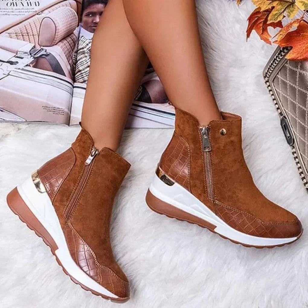 Waterproof Women's Wedge Ankle Boots with Side Zip – Non-Slip All-Weather Comfort for Everyday Wear