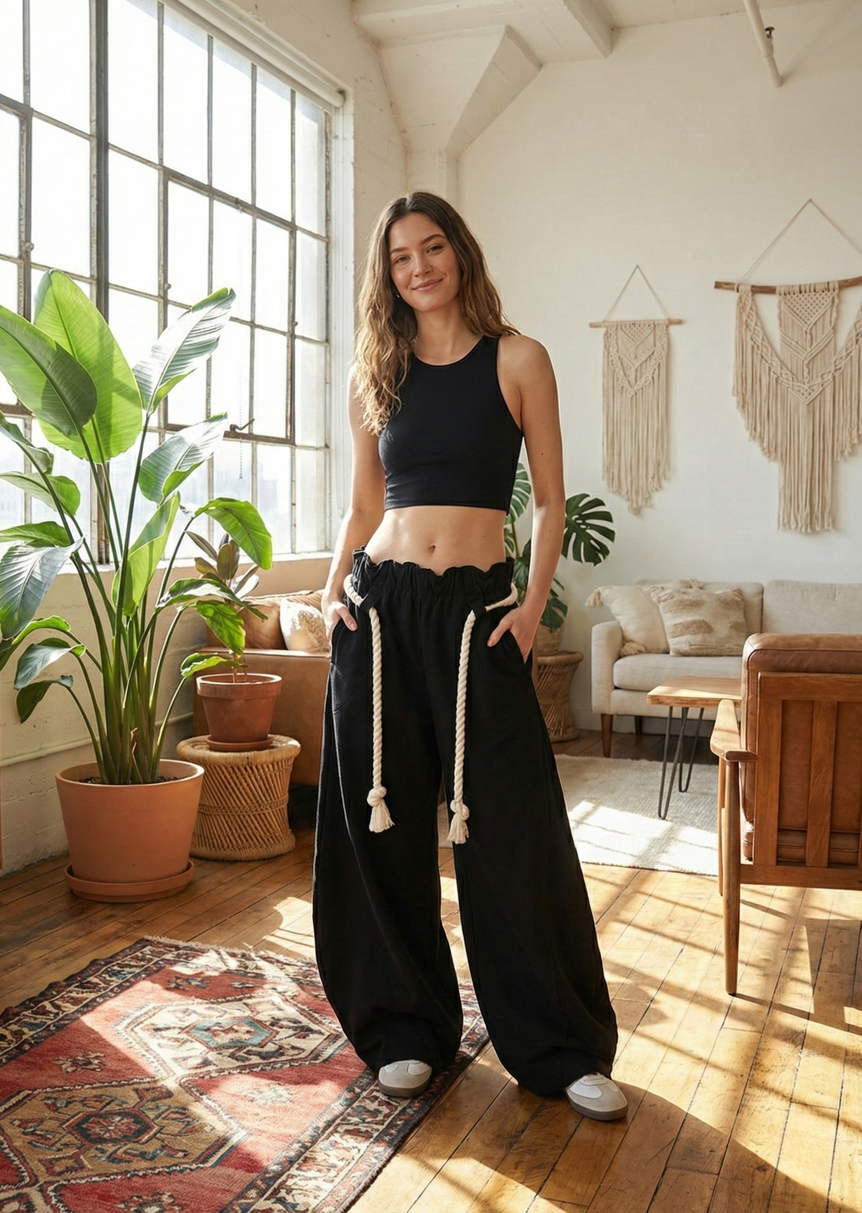 Modern Barrel Leg Sweatpants for Women – Chic High-Rise Joggers with Adjustable Elastic Waist & Deep Pockets